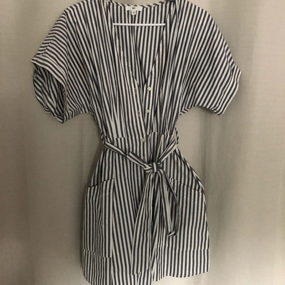 Button Up Casual Striped tie waist dress